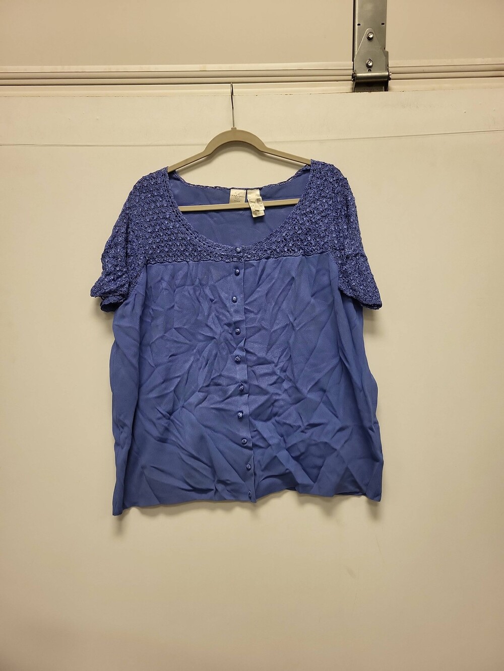 Emma James Woman Top Size 2 Blue Short Sleeve Knit Detail Blouse Shirt